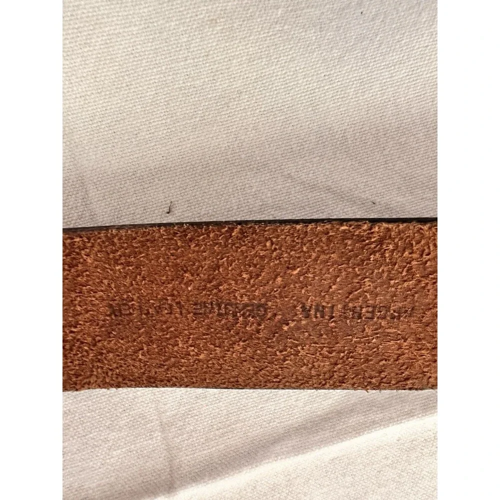 Vintage Full Grain Leather Men’s Belt Solid Brass Buckle Sz L Made In Argentina